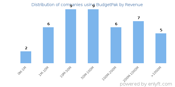 BudgetPak clients - distribution by company revenue