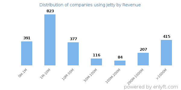 Jetty clients - distribution by company revenue